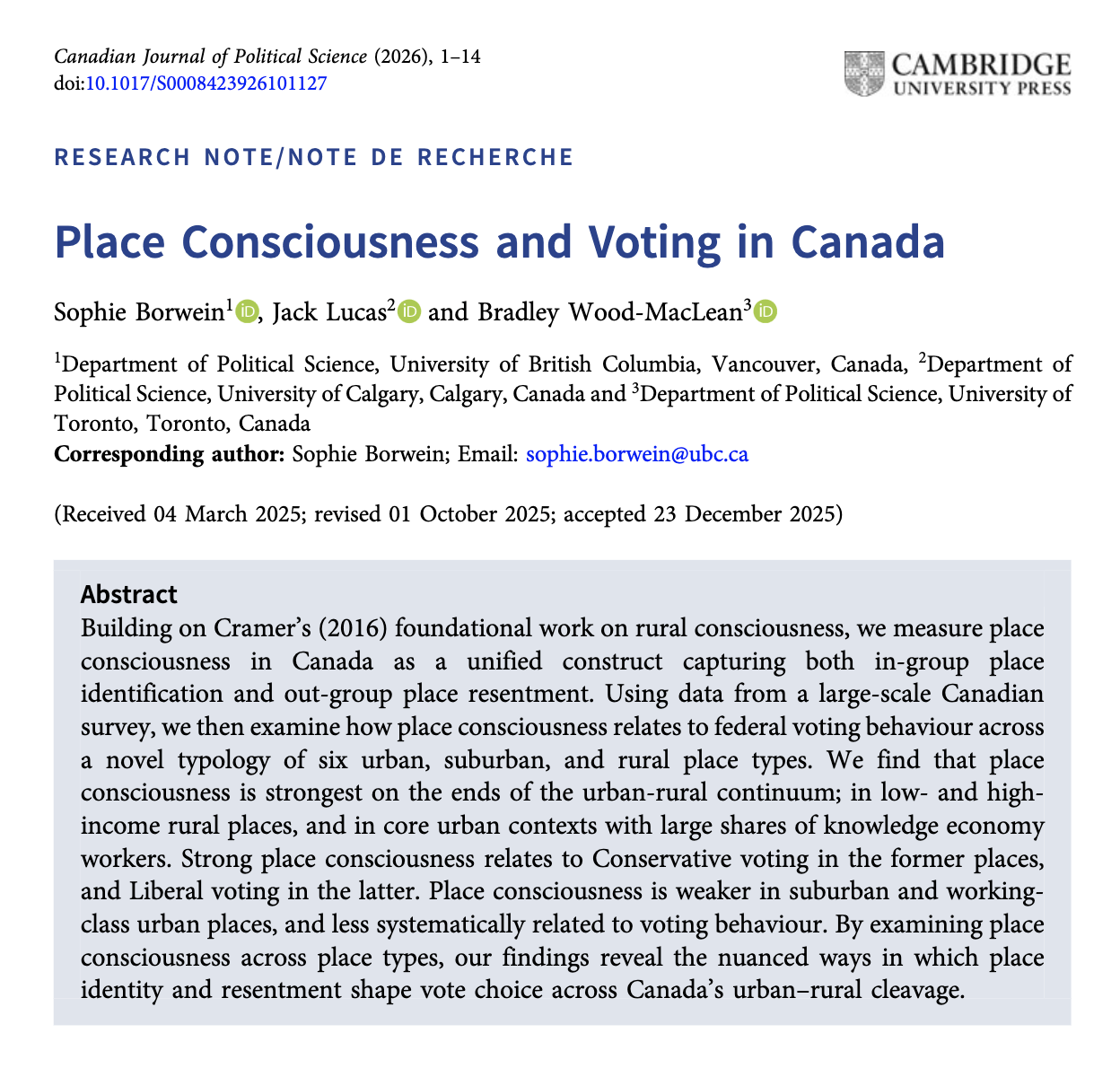Canadian Journal of Political Science article